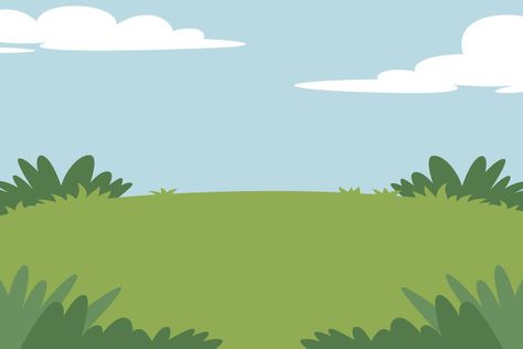 Landscape cartoon scene with green grass and lawn. White clouds on the background of summer blue sky. Flat Grass Background Cartoon, Sky And Grass Background, Yard Drawing, Grass Graphic, Sky Cartoon, Cartoon Grass, Cartoon Sky, View Background, Green Grass Background