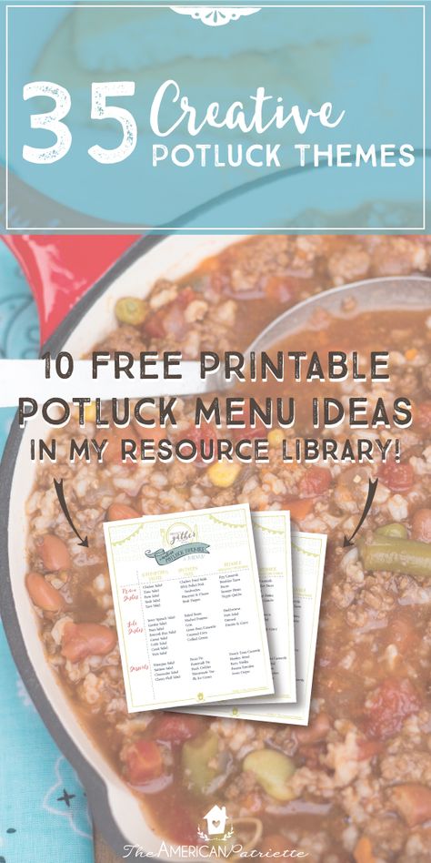 35 Creative Potluck Theme Ideas; Unique Potluck Theme Ideas; Free Printable Potluck Menu Ideas Staff Potluck Themes, Office Potluck Themes, Pot Luck Theme Ideas, Small Group Potluck Themes, Pot Luck Themes, Potluck Themes Dinner Parties, Fun Potluck Themes For Work, Potluck Themes For Work, Menu Potluck