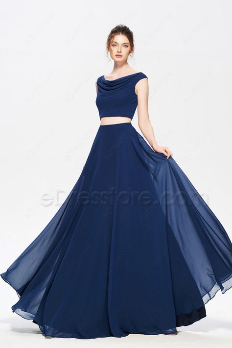 1pice Dress Long, Blue Colour Dress Design, Blue One Piece Dress, Navy Blue Dress Outfit, One Piece Dress Design, Long One Piece, Two Piece Evening Dresses, Blue Colour Dress, Skirt And Top Dress