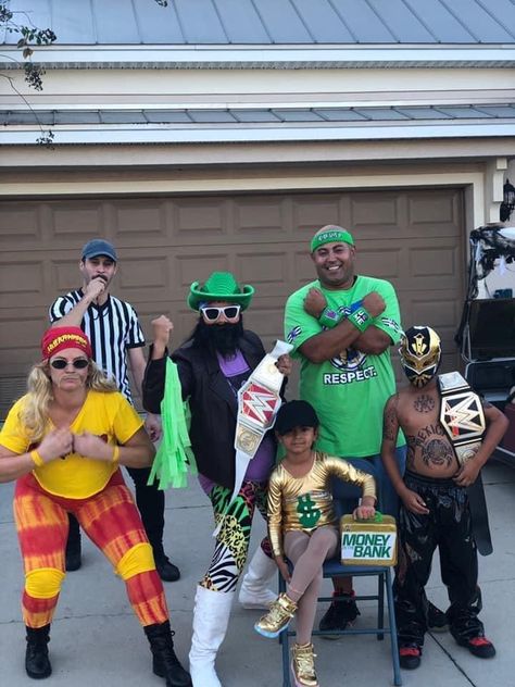 Wwe Family Halloween Costumes, Wrestling Family Costumes, Family Wrestler Costumes, Wrestlemania Costume, Wwe Family Costumes, Pro Wrestler Costume, Wwe Wrestlers Costumes, Wwe Halloween Costumes, Wwe Halloween