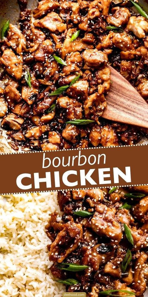 Easy Receipts For Dinner, Grammas Recipes, Burbon Chicken, Sweet And Savory Chicken, Diethood Recipes, Bourbon Chicken Crockpot, Braising Recipes, Soy Sauce Garlic, Bourbon Chicken Recipe