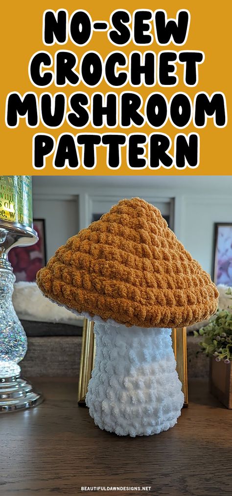 With this crochet mushroom plush pattern, you can add a touch of whimsy to any room in your house. And the best part? It's a no-sew pattern! That's right, with just a few simple crochet stitches, you'll have a cute and cozy addition to your home decor in no time. And if mushrooms aren't your thing, don't worry, there are plenty of other no-sew crochet patterns to choose from. Crochet Giant Mushroom Pattern Free, No Sew Mushroom Crochet, Small Mushroom Crochet Pattern, Crochet Mushroom Plush Pattern Free, Mushroom Crochet Free Pattern, Crochet Mushroom Decor, Crochet For Home Decor Ideas, Mushroom Pillow Crochet Pattern Free, Easy No Sew Crochet Patterns