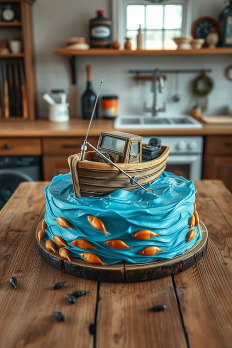 Surprise the special man in your life with a jaw-dropping cake! Explore these 19 amazing cake ideas designed especially for guys, perfect for any occasion like birthdays, anniversaries, or just because. From sports-themed creations to a fun fishing boat cake, you're sure to find an inspiration that suits his personality. Make your celebrations memorable and sweet with these unique cakes that showcase creativity and flavor. Check out the delightful ideas that will wow him every time! Boat Theme Cake, Birthday Cake For Men Unique, Cakes For Men Unique, Birthday Cakes For Men Unique, Ship Cake Ideas, Unique Cake Designs For Men, Fishing Boat Cake, Unique Cake Ideas, Fishing Birthday Cake