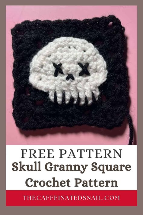 Made with a basic granny square and crochet skull applique, this Skull Granny Square Crochet Pattern is easy to master. Now you can decorate anything with these skull granny square crochet patterns. Crochet Skull Granny Square, Free Crochet Granny Square Patterns, Skull Granny Square, Big Yarn Blanket, Basic Granny Square, Skull Applique, Square Crochet Pattern, Yarn Blanket, Big Yarn