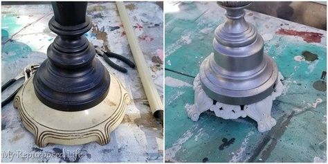 Upcycle Lamp, Metal Plant Stands, Lamp Plant, Cheap Lamps, Repurposed Lamp, Lamp Candle Holder, Lamp Makeover, Tall Lamps, Metal Plant Stand