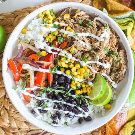 EASY family friendly dinner! Pork carnitas bowls are the perfect, kid friendly and parent loved dinner. Use left over flavorful, slow cooker pork, cilantro lime rice, and prepped toppings for a super easy and super quick meal. Easy clean up, one pan cooking, and totally customizable toppings make this an instant win for any family. Carnitas Recipes Leftover, Carnitas Leftovers, Leftover Pork Carnitas, Carnitas Bowl, Crockpot Carnitas Recipes, Leftover Carnitas, Leftover Pork Recipes, Crockpot Carnitas, Cook Once Eat Twice