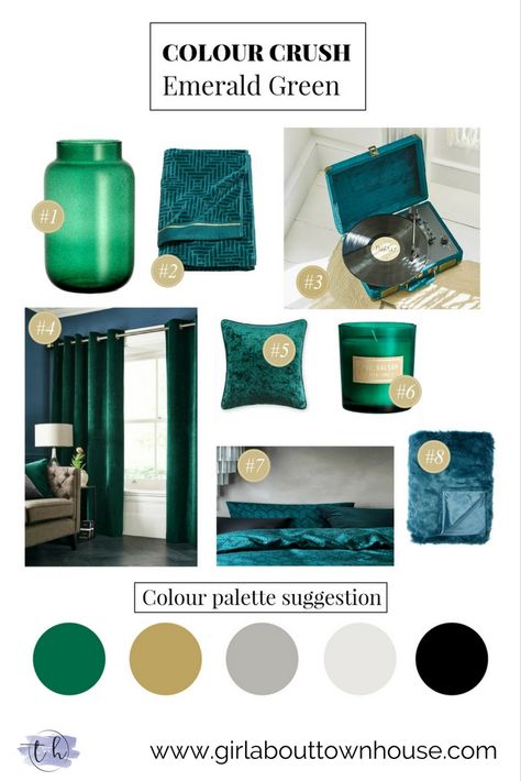 Green Home Accessories, Emerald Green Bedrooms, Green Moodboard, Green Kitchen Decor, Green Bedroom, Green Girl, Napkin Folding, Green Home, Color Crush