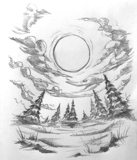 Drawing Sketches Nature, Nature Drawings Simple Sketch Landscape, Inspo Sketch, Art Cinema, Landscape Pencil Drawings, Drawing Scenery, Seni Vintage, Nature Art Drawings, Nature Sketch