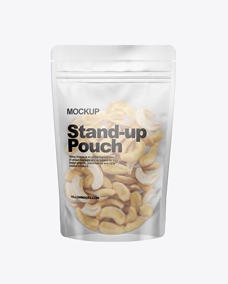 Frosted Stand-Up Pouch W/ Cashew Nuts Mockup Cashew Pouch Design, Transparent Packaging Design, Standing Pouch Design, Nut Packaging, Healthy Food Packaging, Food Mockup, Packaging Snack, Transparent Packaging, Standing Pouch