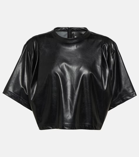 Brooky crop top in black - Marant Etoile | Mytheresa Black Leather Crop Top, Leather Crop Top, Faux Leather Top, Jersey Shirt, Straight Pants, Black Crop Tops, Black Design, Black Faux Leather, Leather Top