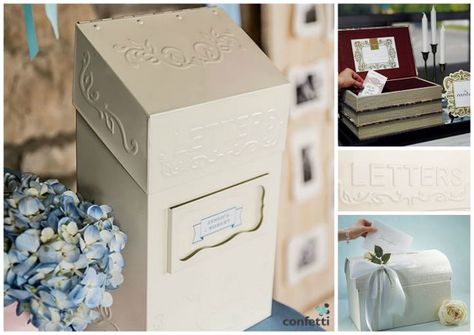 Wedding post boxes and wishing wells | Confetti.co.uk Wedding Mailbox, Unique Guest Book Alternatives, Wedding Reception Accessories, Antique Style Wedding, Wish Box, Unique Guest Book, Guest Book Table, Book Table, Wedding Card Holder