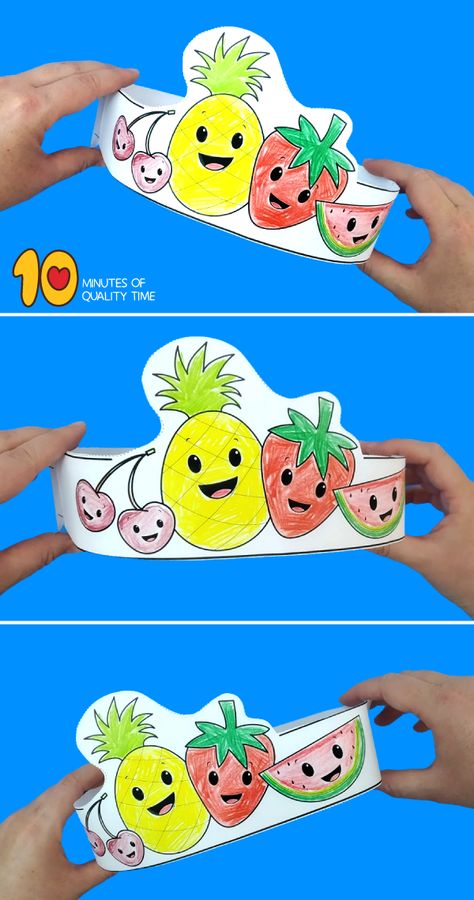 Fruits Craft, Strawberry Crafts, Fruit Dress, Backyard Crafts, Vegetable Crafts, Crown Printable, Fruit Crafts, Crown Template, Fruit Coloring Pages