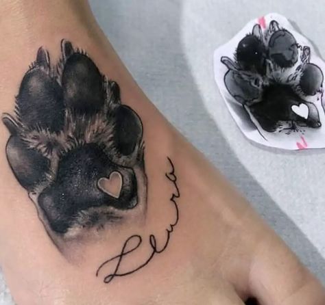 70+ Best Paw Print Tattoo Ideas for Dog Lovers - The Paws Tatoo Dog, Font Tato, Dog Memorial Tattoos, Pawprint Tattoo, Dog Paw Tattoo, Paw Tattoo, Cat Tattoos, Initial Tattoo, Memorial Tattoo