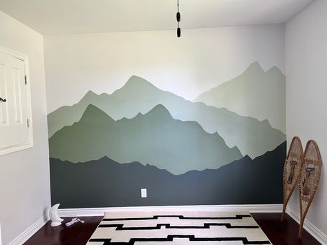 Mountain Nursery Mural, Mountain Nursery Ideas, Mountain Kids Room, Mountain Mural Kids Room, Nursery Mountain Mural, Mountain Themed Nursery, Mountain Nursery Theme, Diy Mountain Mural, Mountain Wall Painting