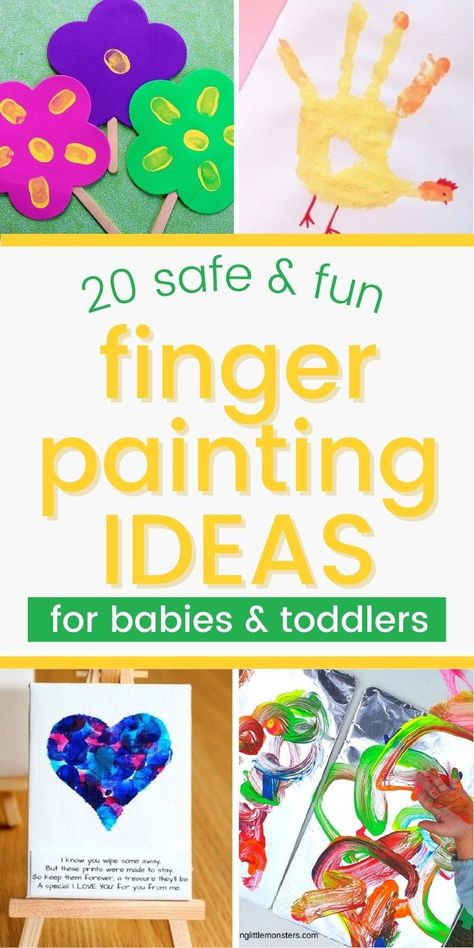 Finger painting is fun for babies and toddlers & a great sensory activity.The best easy finger painting crafts, art projects and activities for babies up to 2 year olds. How to make safe DIY homemade finger painting recipes for art activities, canvases, art projects, birthday cards. Great finger painting ideas for toddlers, little kids, infants, painting with babies ideas, finger paint baby art ideas and crafts for kids. The best easy, safe finger paint baby art ideas for infants and toddler Art Ideas For Infants, Finger Painting Crafts, Baby Art Ideas, Painting Ideas For Toddlers, Finger Painting Ideas, Baby Finger Paint, Finger Painting For Toddlers, Finger Painting For Kids, Diy Toddler Toys