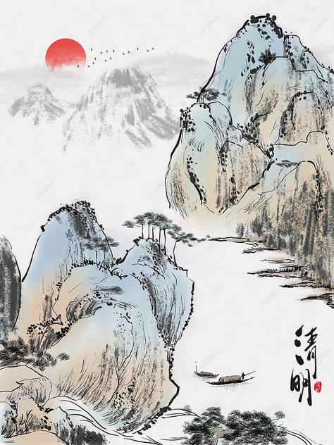 original landscape chinese style traditional chinese painting freehand ink qingming artistic conce Chinese Painting Traditional, Chinese Boat, Chinese Traditional Art, Yuki Onna, Boat Illustration, Traditional Chinese Art, Note Writing Paper, Chinese Landscape Painting, Japanese Watercolor