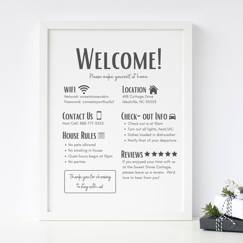 Editable Airbnb Welcome Sign Template, Vacation Rental House Rules, VRBO Check Out Info, Printable Airbnb Sign, Guest Wifi Password, PDF Airbnb Rules, Guest Wifi Sign, Rustic Signage, Airbnb House Rules, Airbnb Sign, Airbnb Welcome Sign, Lodge Ideas, Guest Wifi, Hotel Ideas