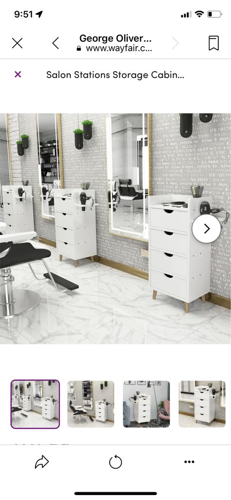 Salon Station Cabinet, Salon Styling Stations Modern, Salon Cabinets Storage, Barber Shop Stations, Simple Salon Stations, Unique Salon Stations, Salon Station Cabinet Ideas, Salon Hair Station Ideas, Hair Stylist Stations