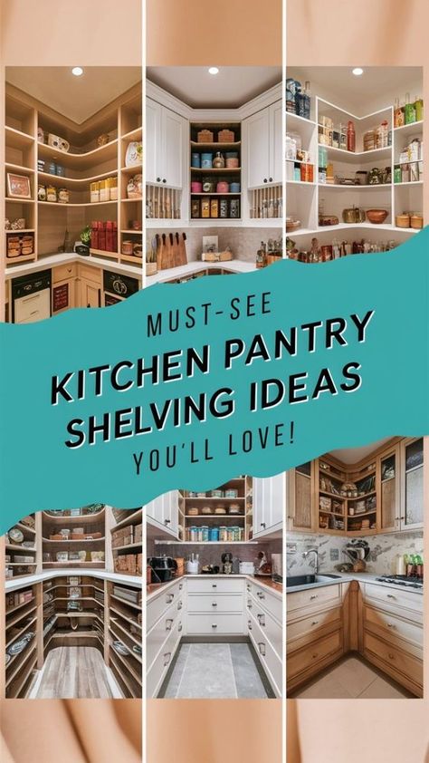 Kitchen pantry shelving ideas can transform your space into an organized haven. Discover practical and stylish shelving solutions designed to maximize storage and enhance accessibility. Explore unique ideas for custom pantry setups, including adjustable shelves and clever organization tips, to create a functional kitchen that meets your needs. Perfect for small spaces or large kitchens, these ideas will help you optimize your pantry and streamline your daily routine. Pullout Pantry Shelf, U Shaped Pantry, Kitchen Pantry Shelving Ideas, Kitchen Pantry Shelving, Create A Pantry, Small Pantry Cabinet, Small Pantry Organization Ideas, Small Pantry Ideas, Shallow Pantry