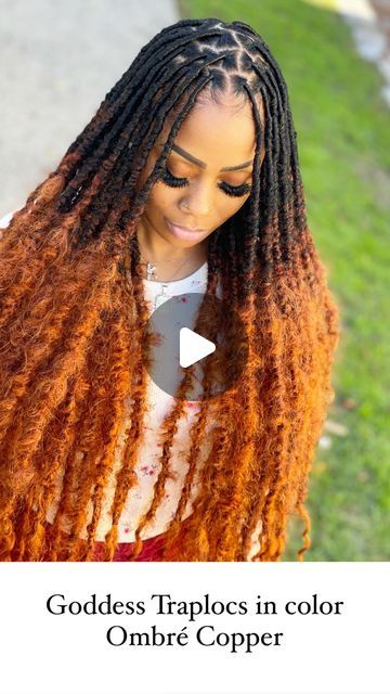 Austin Braider on Instagram: "I’m back 🎉 

You can book this look under Goddess Traplocs in color: Ombré Copper 🥰 These are waist length with free parts. Handmade with human & synthetic hair with human hair ends. Lightweight, water friendly & tension free. 

January appointments are open!" Ombre Faux Locs Black Women, Marley Hair, Faux Locs, Waist Length, Synthetic Hair, Locs, Human Hair, Austin, Black Women