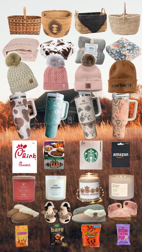 It’s fall! Make your bestie a gift box!!🍁✨🍂🫶🏼 #fall #western #autumn #fallgirlaesthetic #carharrt #country #thanksgiving #preppy #giftbasket #besties Christmas Gift Ideas Country Girl, Western Gift Baskets, Western Boo Basket, Christmas Gift Ideas For Besties, Country Girl Gift Ideas, Western Gift Basket Ideas, Western Baskets, Western Christmas Gift Ideas, Western Gift Basket