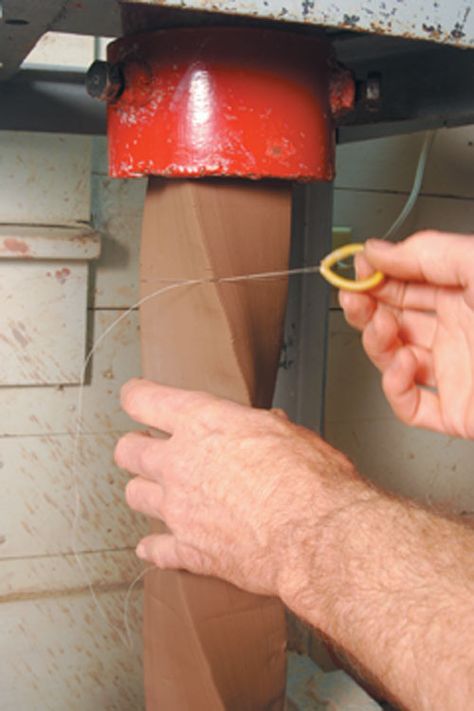 Photo of clay being cut off from an extruder. Ceramic Classroom, Extruded Pottery, Extruded Ceramics, Ceramics Tutorials, Pottery Tutorials, Ceramic Arts Daily, Clay Extruder, Making Pottery, Pottery Lessons