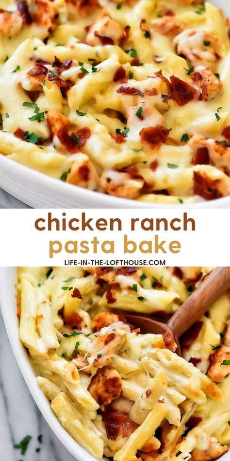 Chicken Bacon Ranch Bake, Simple Pasta Recipe, Chicken Ranch Pasta, Chicken Bacon Ranch Pasta, Best Pasta Dishes, Chicken Ranch, Creamy Ranch, Simple Pasta, Ranch Pasta