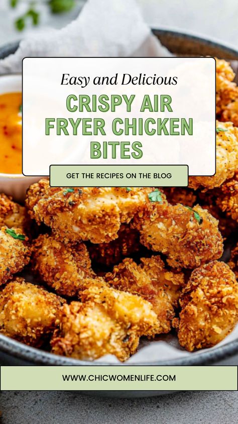 Crispy Air Fryer Chicken Bites Air Fryer Chicken Fingers Recipes, Crispy Chicken Bites Air Fryer, Air Fryer Diced Chicken, Air Fried Chicken Bites, Chicken Bites Air Fryer, Air Fryer Chicken Bites, Shake N Bake Chicken, Crispy Air Fryer Chicken, Chicken Finger Recipes