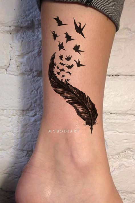 Tattoo Ideas Ankle Female, Bird Ankle Tattoos For Women, Bird Ankle Tattoo, Cute Foot Tattoos, Tattoo Cover Up Ideas, Cover Up Ideas, Floral Back Tattoos, Lower Leg Tattoos, Ankle Tattoo Designs