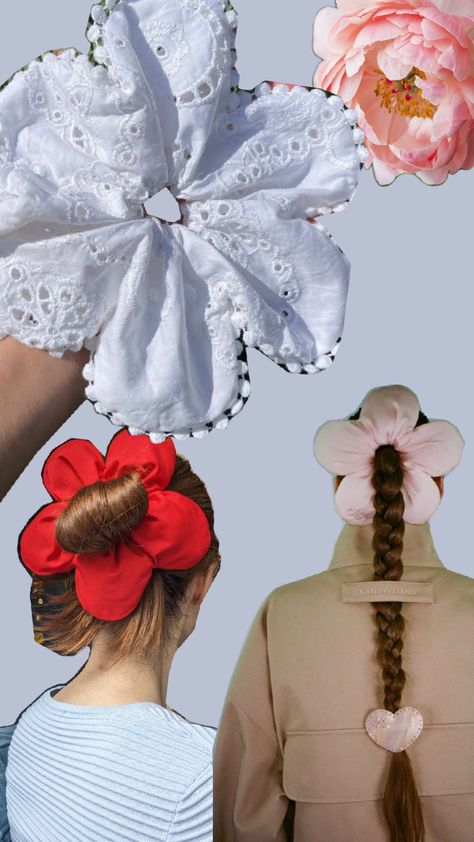 flower scrunchie Hair Accessories Diy Headband, Flower Scrunchie, Hair Ties Diy, Giant Flowers, Diy Headband, Diy Hair Accessories, Accessories Diy, Hair Tie, Flower Making