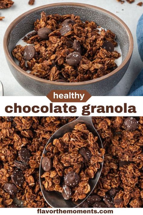 Healthy Gronala, Gronala Recipes, Granola Diy, Healthy Chocolate Granola, Homemade Chocolate Granola, Protein Granola Recipe, Chocolate Granola Recipe, Diy Granola, Food Baddie