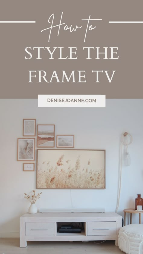 You can now integrate your tv into your interior and match it with your color palette, your vibe and your aesthetic. It's so easy to make the Samsung frame tv look like art in your living room! I'm obsessed!! Here's how to style it into a gallery wall Framed Tv Art Wall, Samsung Tv Frame Living Room, Tv Decoration Wall Bedroom, Samsung Frame Tv Feature Wall, Aesthetic Picture Frames On The Wall, Wall Art Collage Around Tv, Picture Tv Gallery Wall, Samsung Frame Tv Art Wall, Portrait Tv Wall