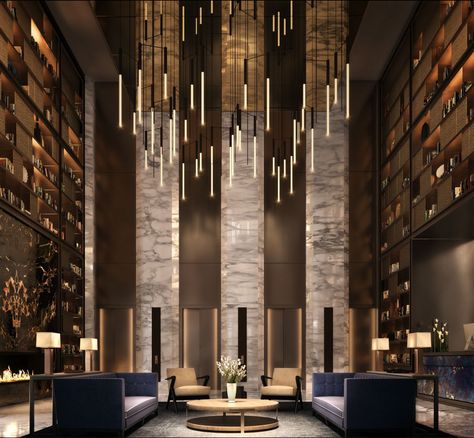 Gallery of Downtown New York's Tallest Residential Skyscraper Tops Out - 9 Salon Art Deco, Lobby Designs, Lobby Furniture, Hotel Lobby Design, Lobby Interior Design, Luxurious Hotel, Lobby Interior, Contemporary Fireplace, Lobby Design