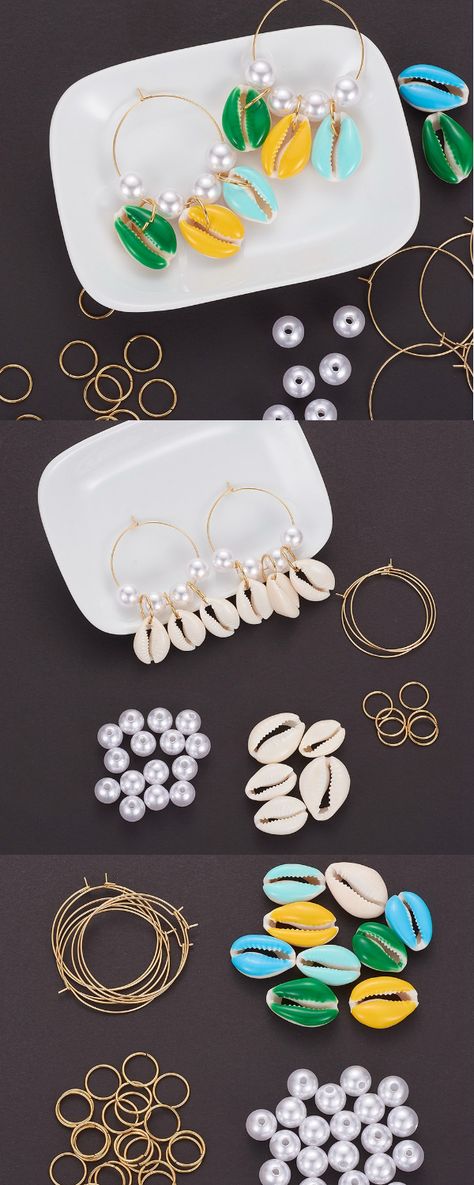 Diy Cowrie Shell Earrings, Sea Shells Accessories, Diy Ear Rings, Sea Shell Earrings Diy, Cowrie Shell Jewelry Diy, Shell Earrings Diy, Diy Cute Rings, Simple Earing, Diy Hoop Earrings