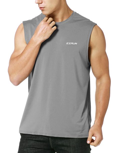 PRICES MAY VARY. 4 way stretch construction moves better in every direction. Lightweight, sweat wicking fabric to help keep you comfortable and moving freely. Sleeveless design helps move your arms freely and work out comfortably.great for workout,running,gym or home fitness. High tech and stretchy fabric make this shirt well ventilated and give your skin the room to breath. For your reference, model is 6'1" with 38 chest and wears a medium size. EZRUN Men's Performance Quick-Dry Sleeveless Shir Cheap Trendy T-shirt For Gym, Cheap Sleeveless Muscle Tee With Moisture-wicking, Nike Tank Tops Men, Muscle Print Tshirt, Gym Tank Tops Men, Mens Workout Tank Tops, Gym Muscle, Beach Tanks Tops, Beach Tanks