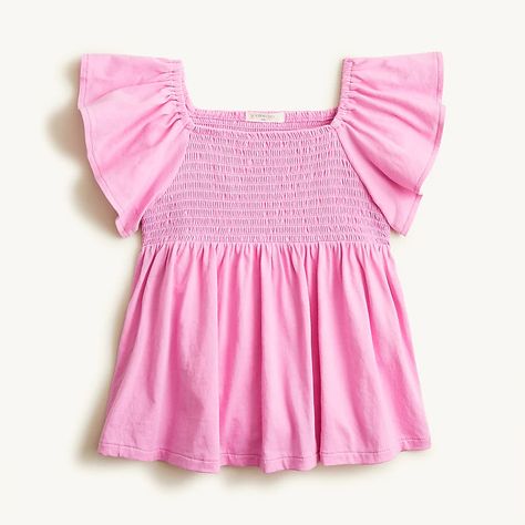 J.Crew: Girls' Smocked Flutter-sleeve T-shirt For Girls Shirts Preppy, Preppy Shirts, Preppy Girl Outfits, Preppy Tops, Preppy Shirt, Preppy Clothes, Cute Summer Tops, Casual Preppy Outfits, Preppy Girl