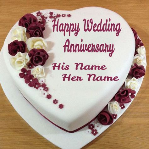 Write Couple Name On Wedding Anniversary Heart Cake.Anniversary Cake Picture Wishes With Greetings Online. Anniversary Cake Pictures, Happy Marriage Anniversary Cake, Anniversary Cake With Photo, Marriage Anniversary Cake, Anniversary Cake With Name, 25 Anniversary Cake, Birthday Cake Writing, Happy Wedding Anniversary, Happy Anniversary Cakes