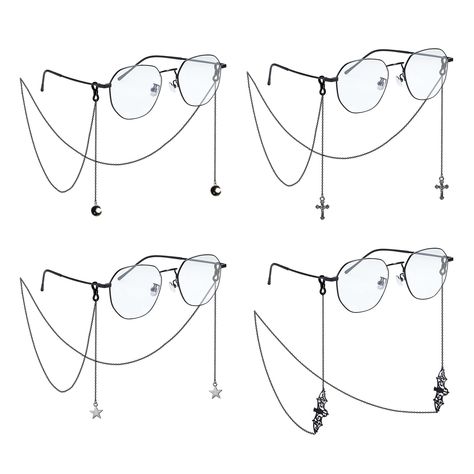 PRICES MAY VARY. 【Glasses Chain for Women】You can get 4 pcs eyeglass chains in one order, gothic style design, fashionable and versatile. The black eyeglass chain set includes: bat, cross, star and moon styles, and the silver and gold sunglass chain set includes: spider, pumpkin lantern, skeleton, and ghost hand.Suitable for reading glasses, glasses and sunglasses. 【Goth Sunglass Eyeglass Chains】The glasses chain uses a stainless steel chain and a silicone anti-skid buckle to ensure that your gl Goth Glasses, Gothic Glasses, Diy Jewlry, Eyeglasses Chain, Eyeglass Strap, Goth Accessories, Glasses Strap, Small Glasses, Sunglasses Strap