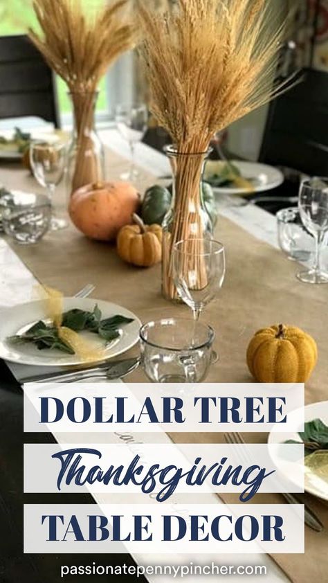 Thanksgiving Table Decor Dollar Tree, Fall Table Decor For Party, Cheap Thanksgiving Decorations Table, Simple Diy Thanksgiving Table Decor, Thanksgiving Potluck Decorations, Easy Diy Thanksgiving Table Decor, Thanksgiving Table Decorations Simple, Thanksgiving Dinner Set Up Ideas, Setting Thanksgiving Dinner Table