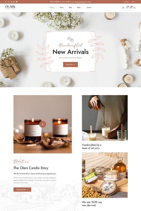 Olars is more than just a WordPress theme; it's a digital marketplace designed to illuminate the artistry and charm of handmade candles. Candles Website Design, Candles Marketing, Candle Website, Home Decor Handmade, Woocommerce Themes, Website Banner, Design Board, Website Design Inspiration, Board Design