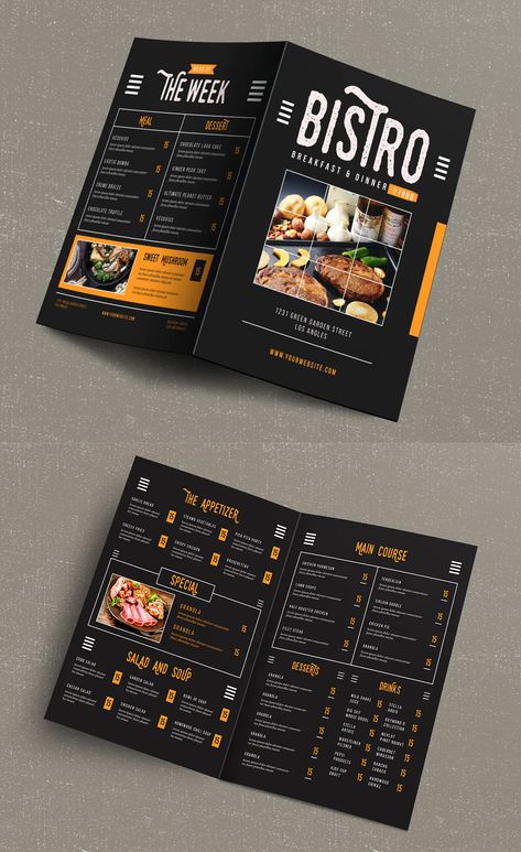 Rustic Bifold Restaurant Food Menu Template PSD, AI Grill Menu Design, Pub Menu Design, Restaurant Menu Design Ideas, Menu Graphic Design, Menu Design Ideas, Menu Engineering, Restaurant Menu Card, Brochure Food, Bistro Menu