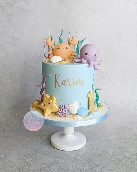 1st Birthday Party Ideas Under The Sea, 2 The Sea Birthday Cake, Under The Sea Cake Decorations, Pink Under The Sea Cake, Under Sea Theme Cake, 2nd Birthday Under The Sea Theme, Undersea Cake Ocean Themes, Under The Ocean Birthday Party, Birthday Theme Under The Sea