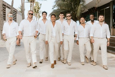 MO Wedddings | Wedding Planners in Tulum All White Wedding Guests Outfits, Beach Wedding Outfit For Groom, White Party Outfit Men, White Beach Party Outfit, White Party Attire, Beach Wedding Outfit Guest, Southern Style Wedding, White Attire, Party Dress Codes