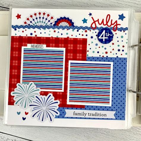 Patriotic Scrapbook Layouts, 4th Of July Scrapbook, 8x8 Scrapbook Layouts, Patriotic Scrapbook, Scrapbook Design Layout, Beautiful Scrapbook Layouts, Baby Scrapbook Pages, Holiday Scrapbook, Baby Boy Scrapbook