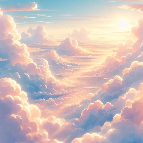 "Lost among the clouds, I found eternity."_ ☁️✨ 📸 Golden Horizon Above the Clouds . . . . In the quiet hours between day and night, when the sun dips below the horizon, the sky transforms into a canvas of warm hues. On this particular evening, the world held its breath as the clouds gathered, their edges aglow with the last remnants of daylight. The artist of the heavens brushed strokes of pink, orange, and blue across the expanse, creating a breathtaking panorama. Fluffy cumulus cloud... Cloud Concept Art, In The Clouds Aesthetic, Cloud Lettering, Fantasy Clouds, Heaven Aesthetic, Cloud World, Sky God, Cloud Night, Cloud Aesthetic