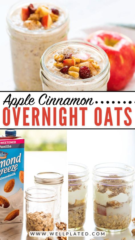 Apple Cinnamon Overnight Oats with lots of warm spices, pure maple syrup, and crisp apples! This easy overnight oatmeal tastes just like apple pie! Oatmeal Benefits Health, Overnight Oats Greek Yogurt, Oatmeal Benefits, Easy Overnight Oatmeal, Healthy Filling Breakfast, Apple Pie Overnight Oats, Oats With Yogurt, Breakfast Overnight, Overnight Oats In A Jar