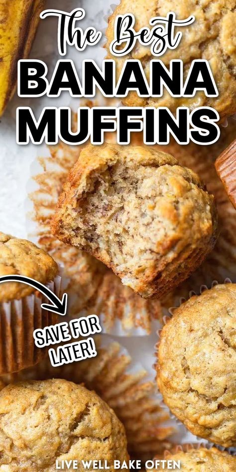 Best Banana Muffins, Live Well Bake Often, Moist Banana Muffins, Banana Bread Muffin Recipe, Banana Muffins Easy, Banana Nut Muffins, Banana Muffin Recipe, Banana Bread Muffins, Homemade Muffins