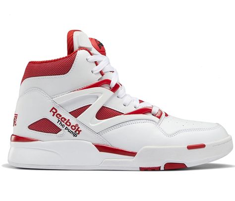 Men's Reebok Pump Omni Zone II White Sneakers in Footwear White/Vector Red Reebok Pump, White Reebok, Zone 2, Hot Sneakers, Shoes White, Mens Basketball, Men Shoes Size, Keep Going, White Sneakers