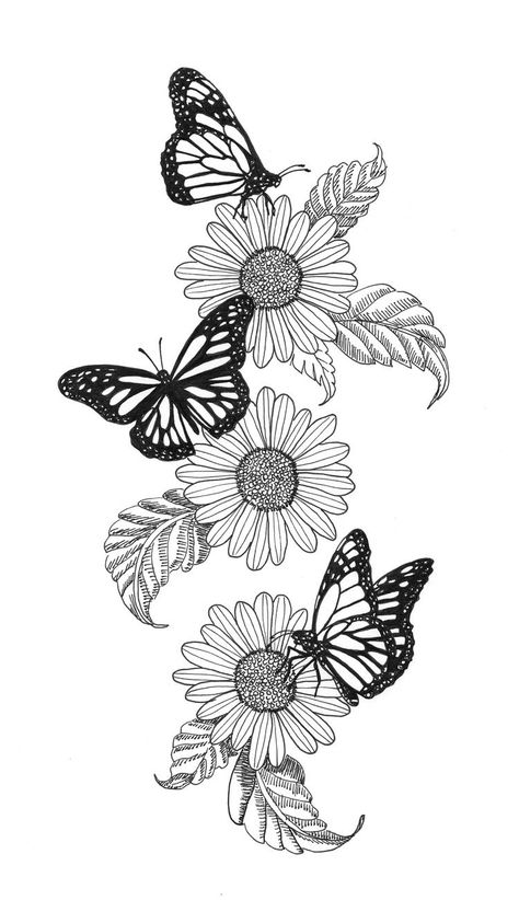 Girasoles. Monarcas. Flores. Mariposas. Tatto Butterfly Sleeve Tattoo, Monarch Butterfly Tattoo, Butterfly Tattoo Stencil, Kunst Tattoos, Inspiration Tattoos, Sunflower Tattoos, Butterfly Tattoo Designs, Butterfly Drawing, Dope Tattoos