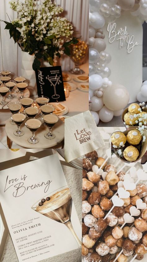 Let Love Brew Coffee Themed Party, Coffee Bridal Shower, Pearl Bridal Shower, Engagement Party Diy, Love Is Brewing, Chelsea Wedding, Bridal Shower Inspo, Spring Bridal Shower, Bridal Shower Inspiration